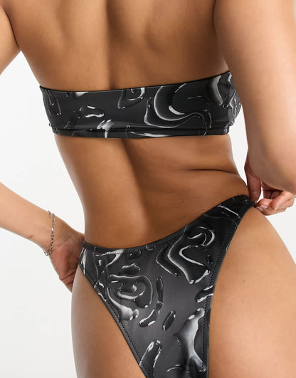 Weekday Sting bandeau bikini top in black ripple print