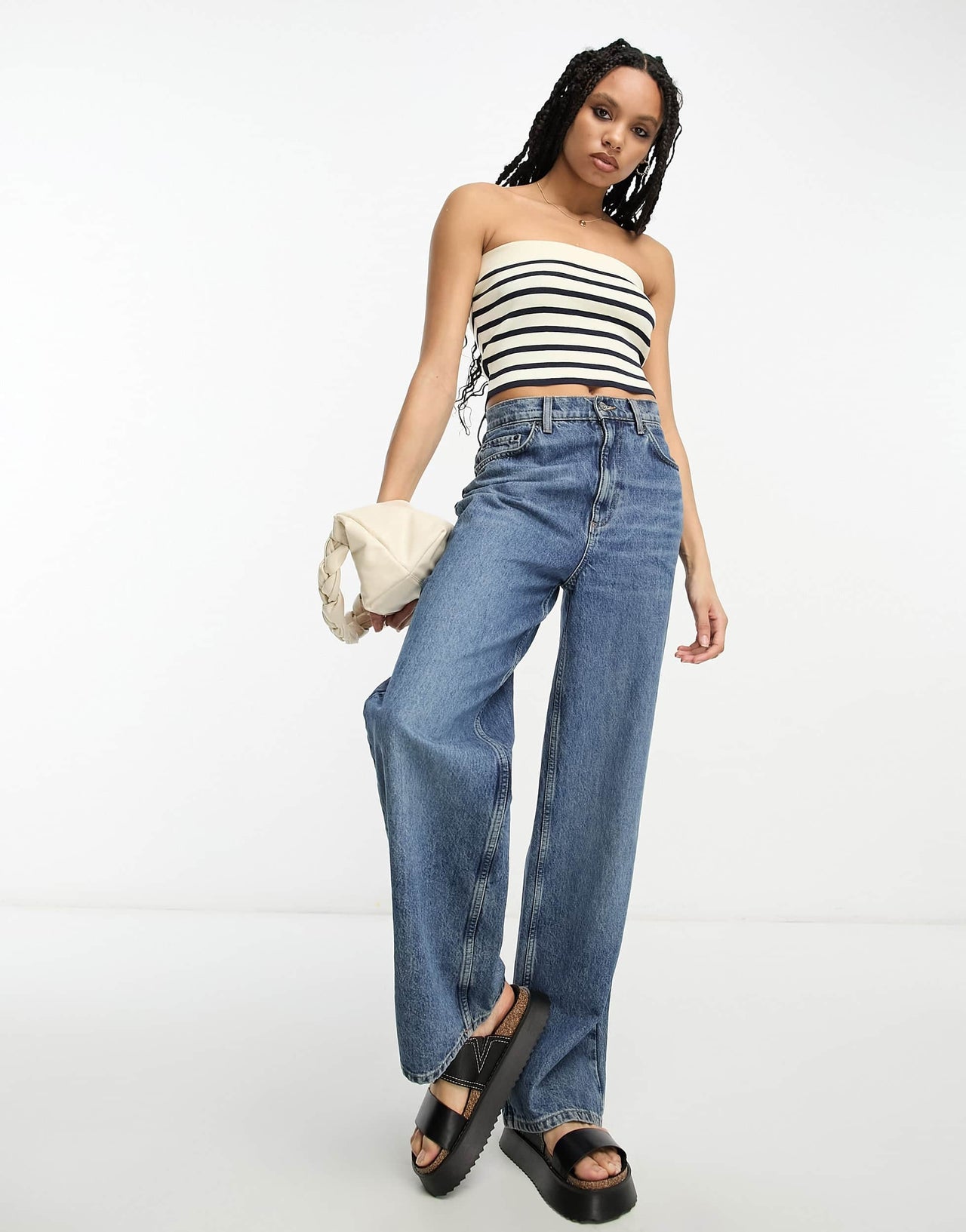 ASOS DESIGN knitted bandeau crop top in stripe