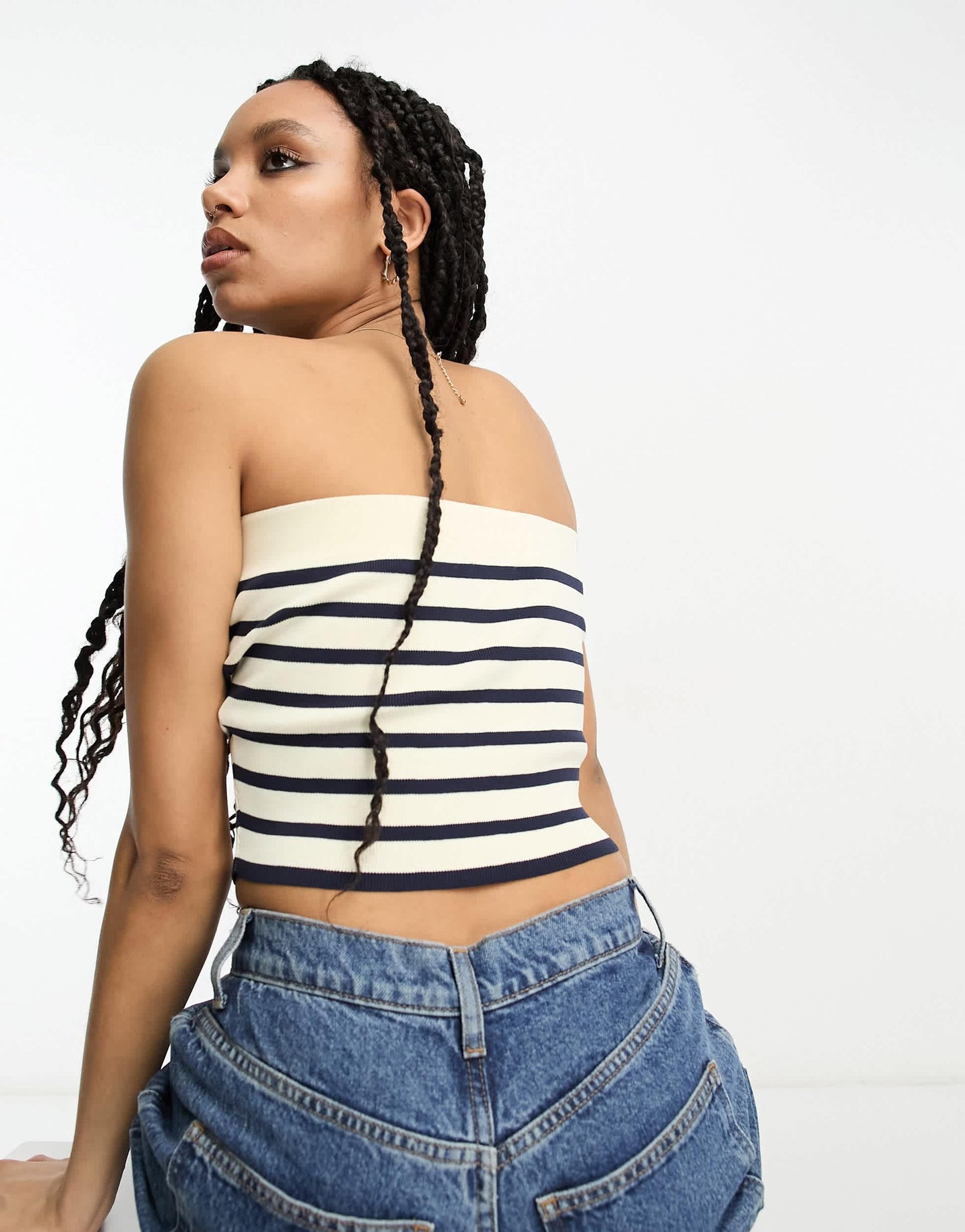 ASOS DESIGN knitted bandeau crop top in stripe