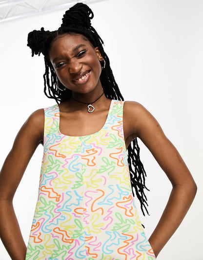 Noisy May beach romper playsuit in white squiggle print