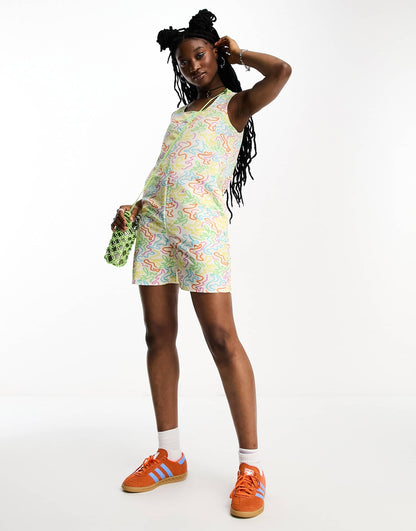 Noisy May beach romper playsuit in white squiggle print