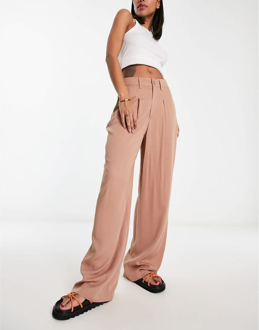 ASOS DESIGN wide leg dad trousers in camel