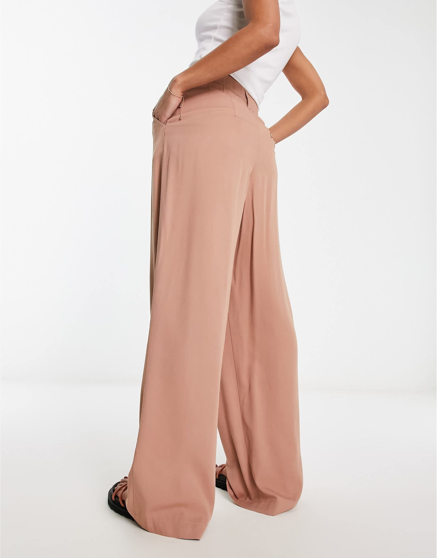 ASOS DESIGN wide leg dad trousers in camel