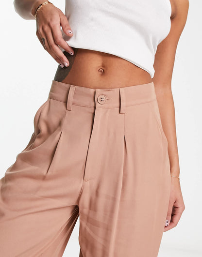 ASOS DESIGN wide leg dad trousers in camel