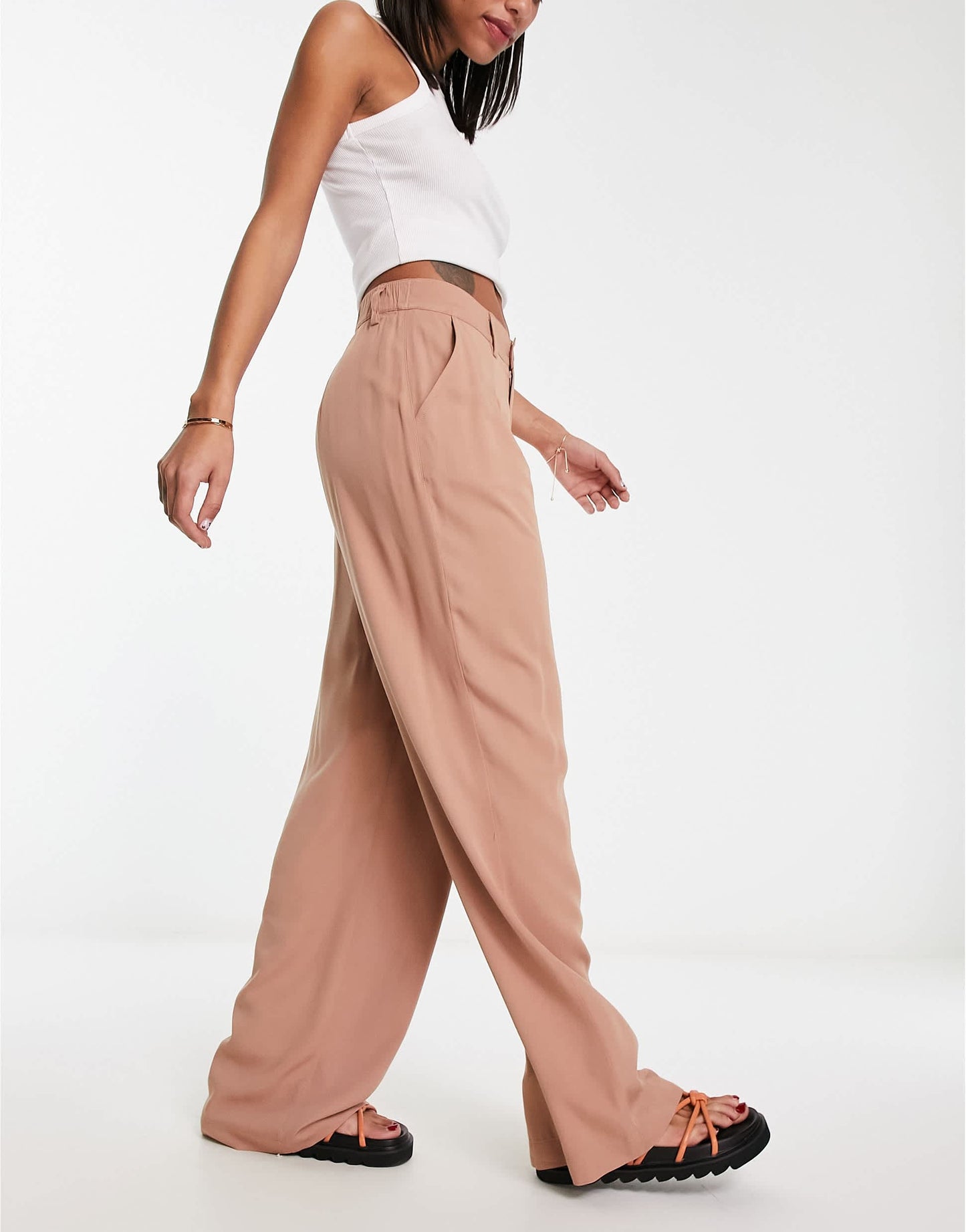 ASOS DESIGN wide leg dad trousers in camel