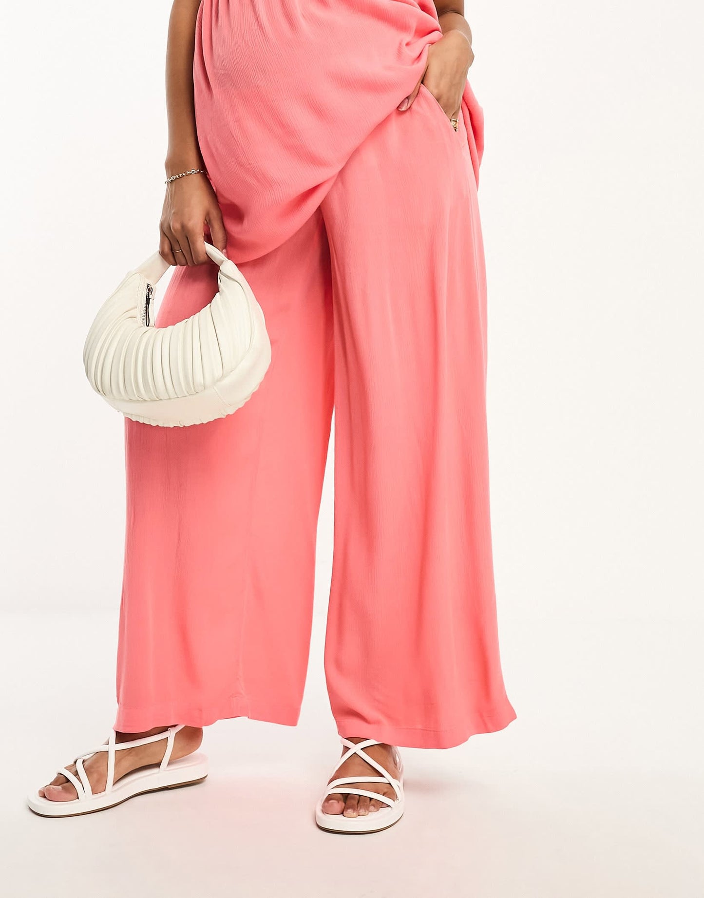 Vero Moda Maternity shirred wide leg trouser in coral