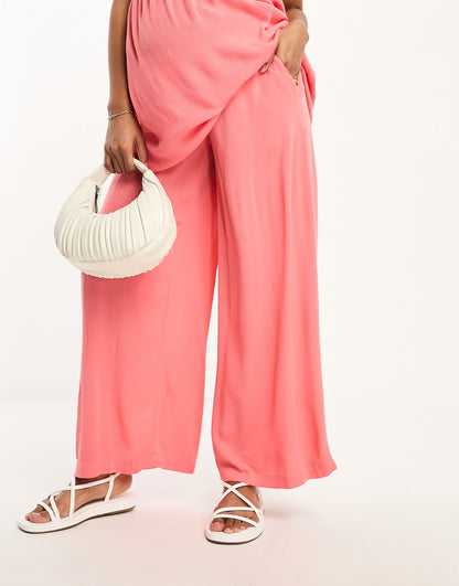Vero Moda Maternity shirred wide leg trouser in coral