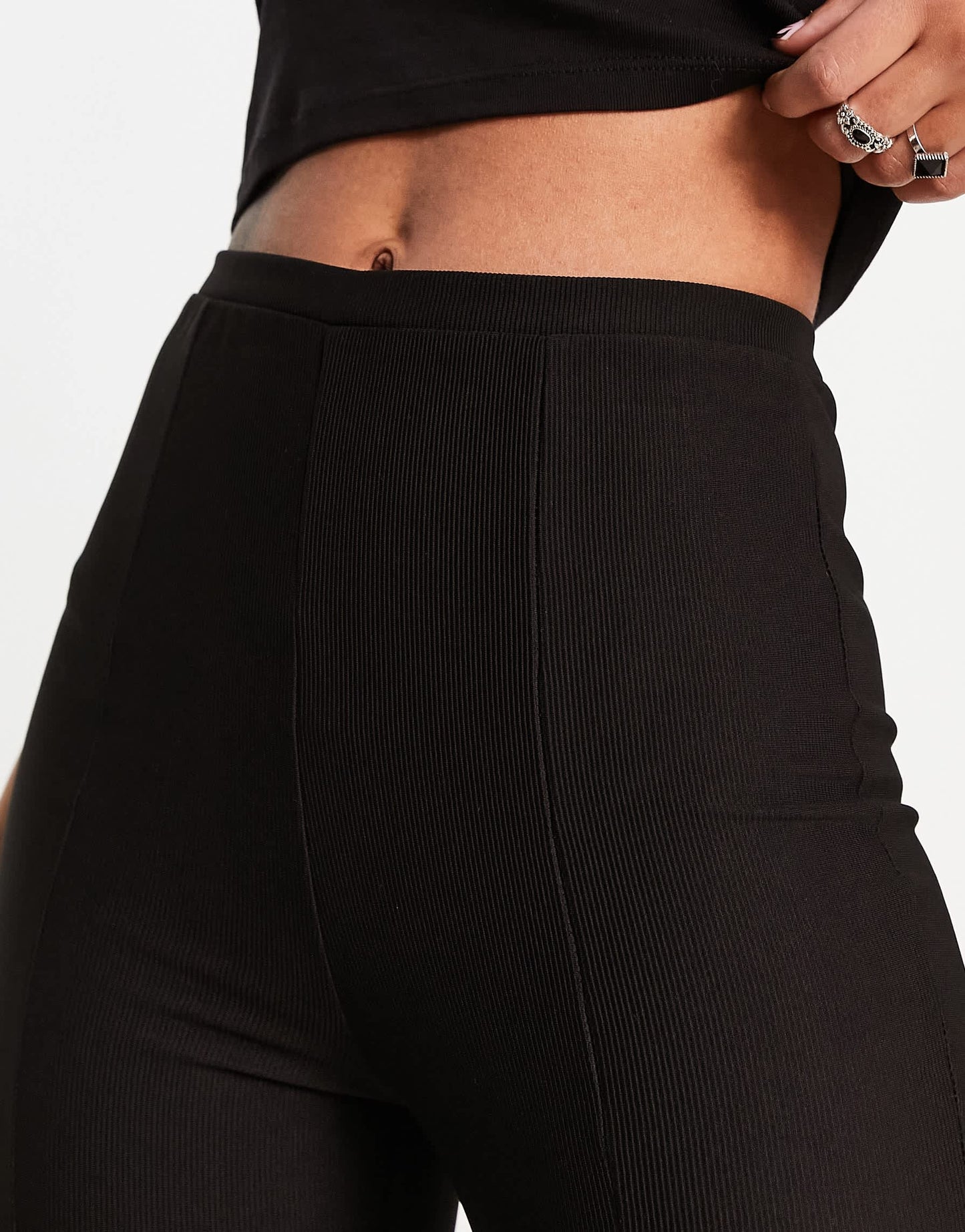 Bershka split hem flared trousers in black