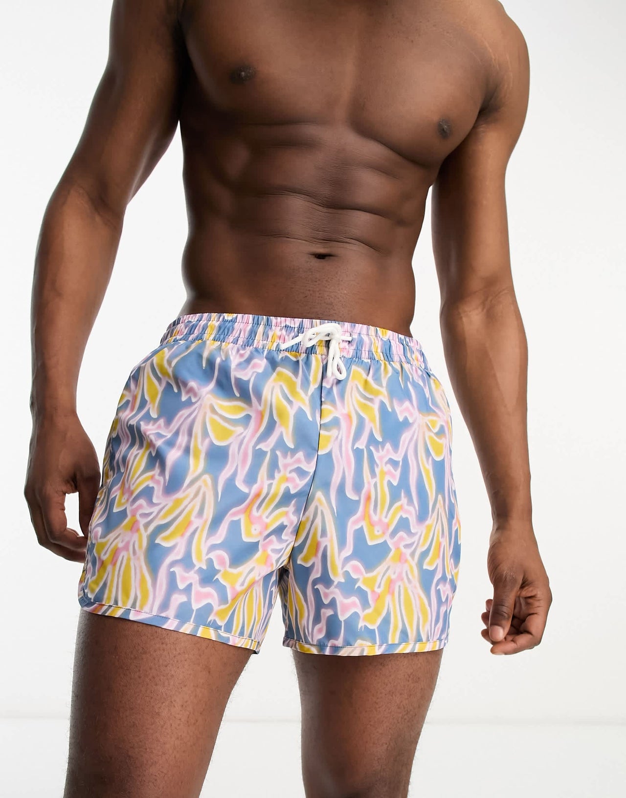 Weekday tan marble printed swim shorts in blue
