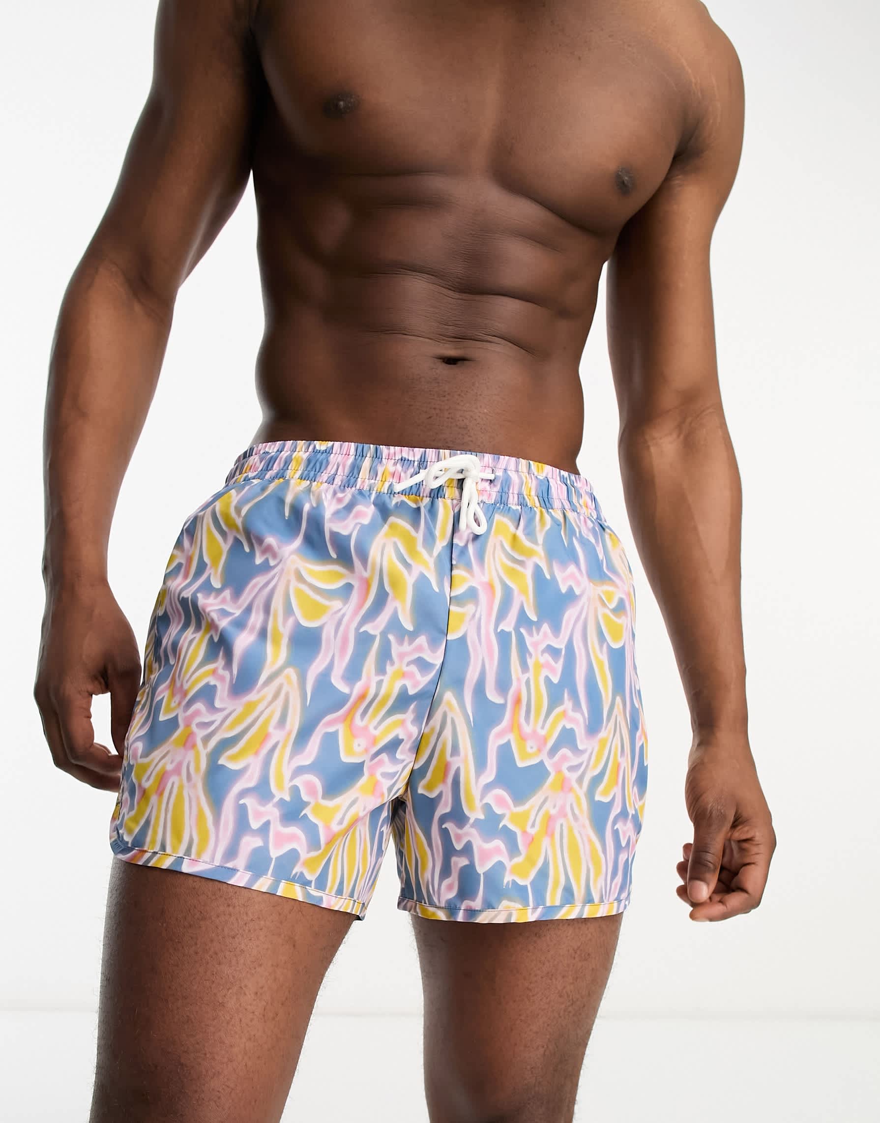 Weekday tan marble printed swim shorts in blue