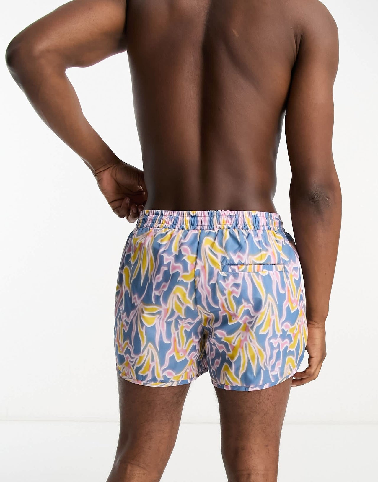 Weekday tan marble printed swim shorts in blue