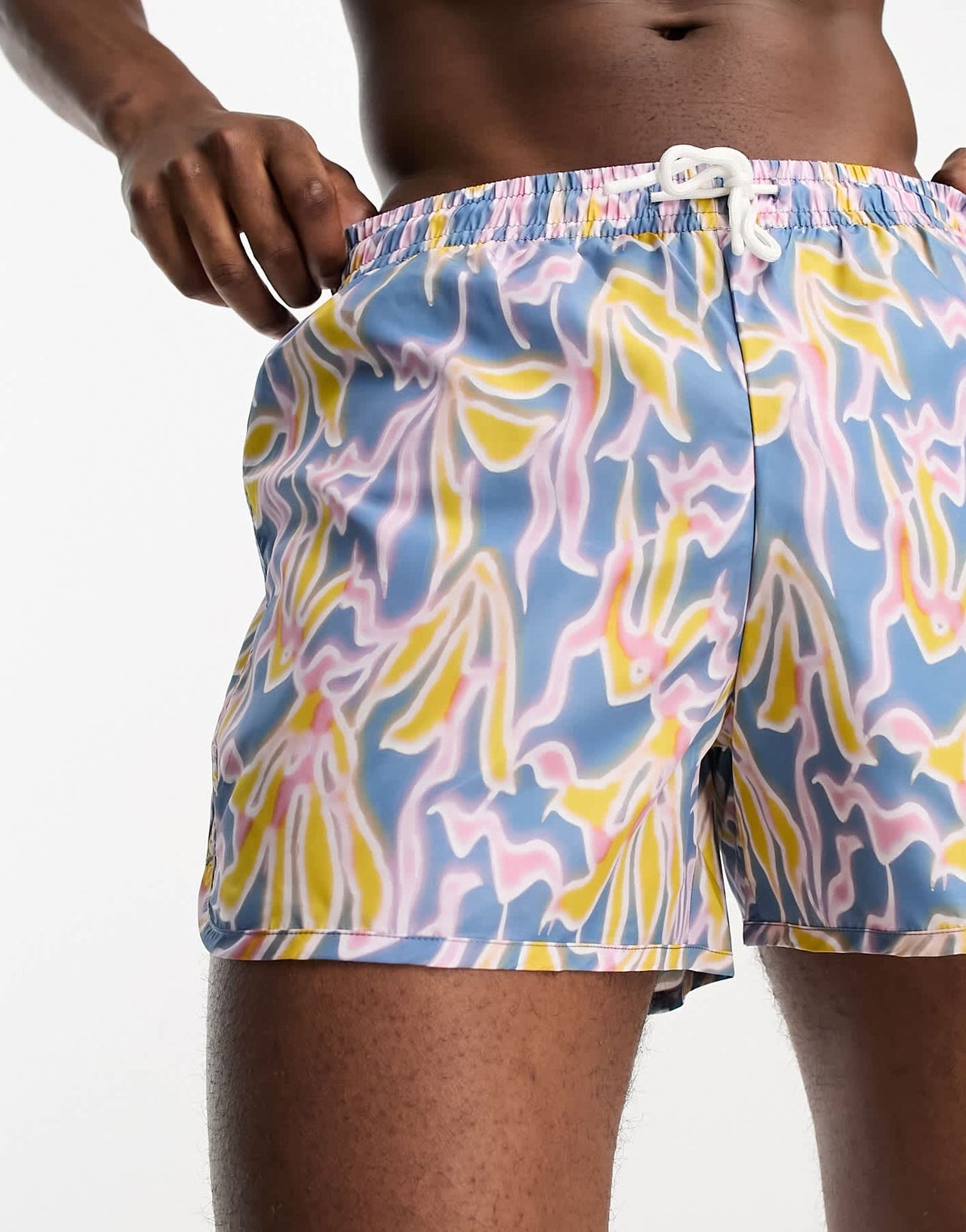 Weekday tan marble printed swim shorts in blue