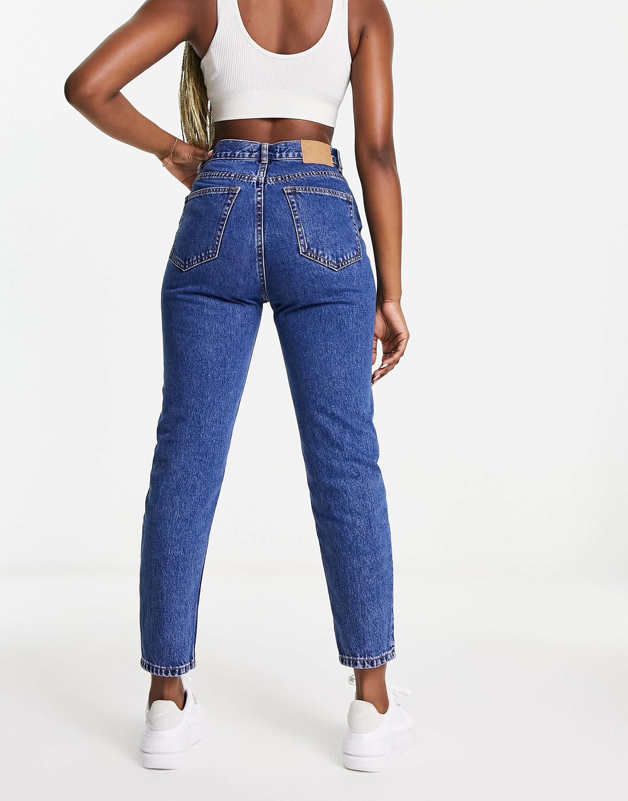 Pull&Bear high waisted mom jeans in dark blue