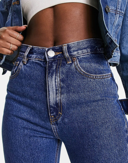 Pull&Bear high waisted mom jeans in dark blue