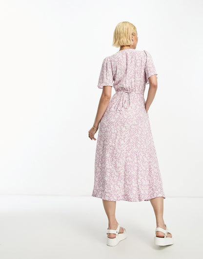 & Other Stories flutter sleeve midi dress in multi floral