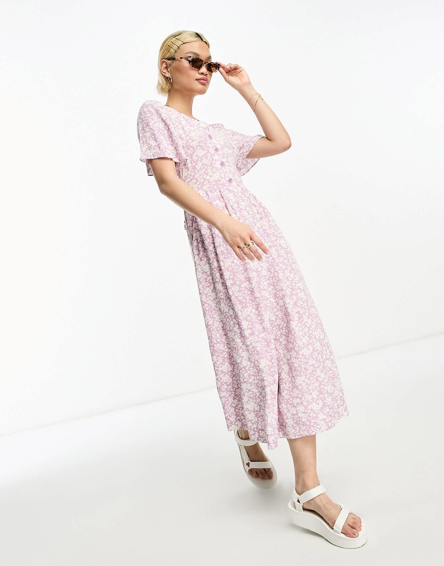 & Other Stories flutter sleeve midi dress in multi floral