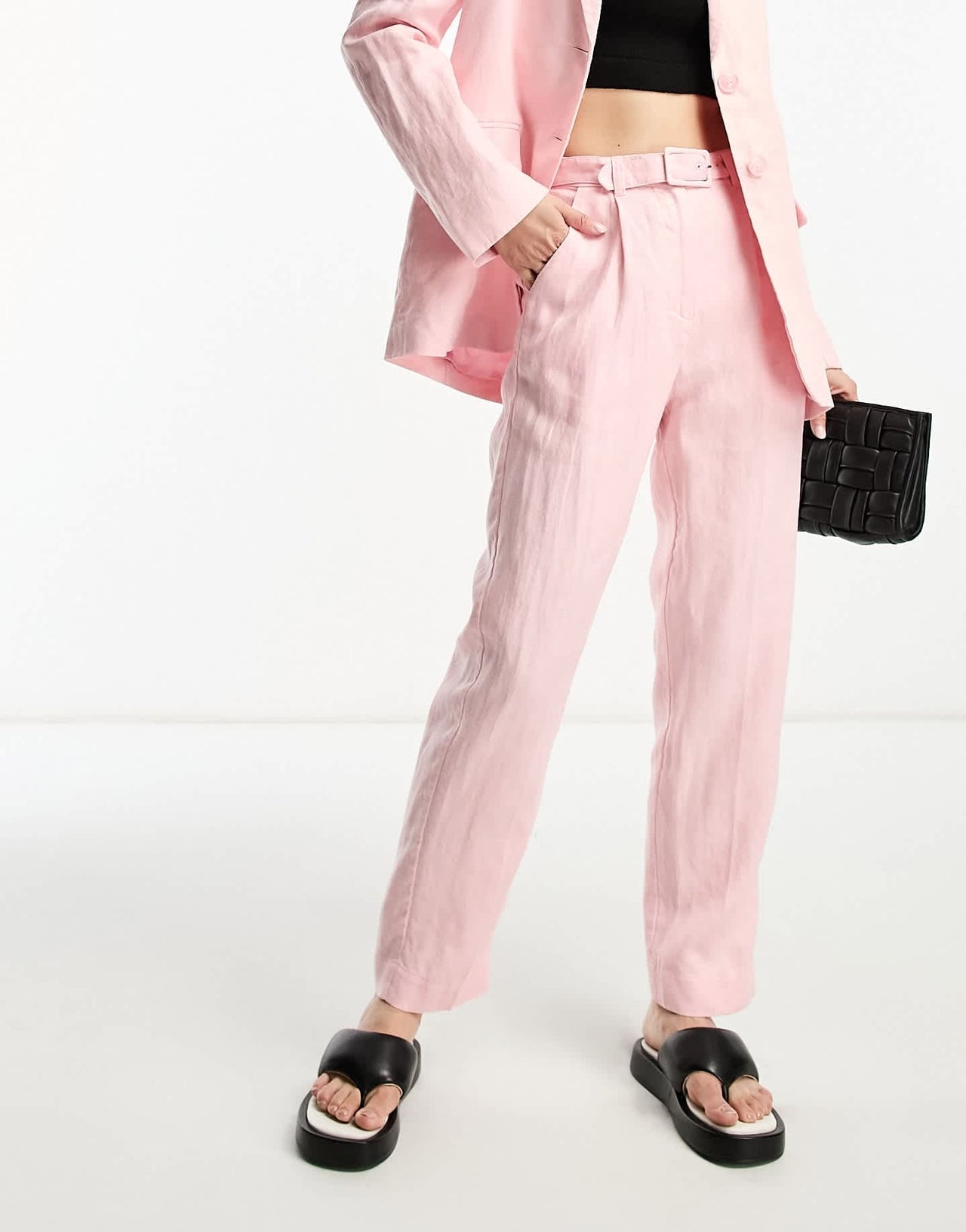 & Other Stories co-ord belted linen trousers in pink