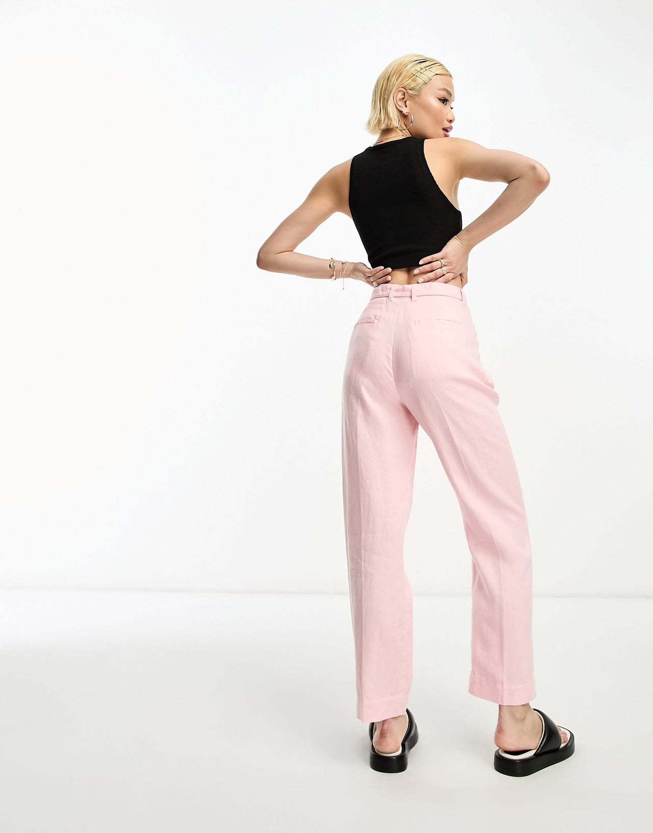 & Other Stories co-ord belted linen trousers in pink