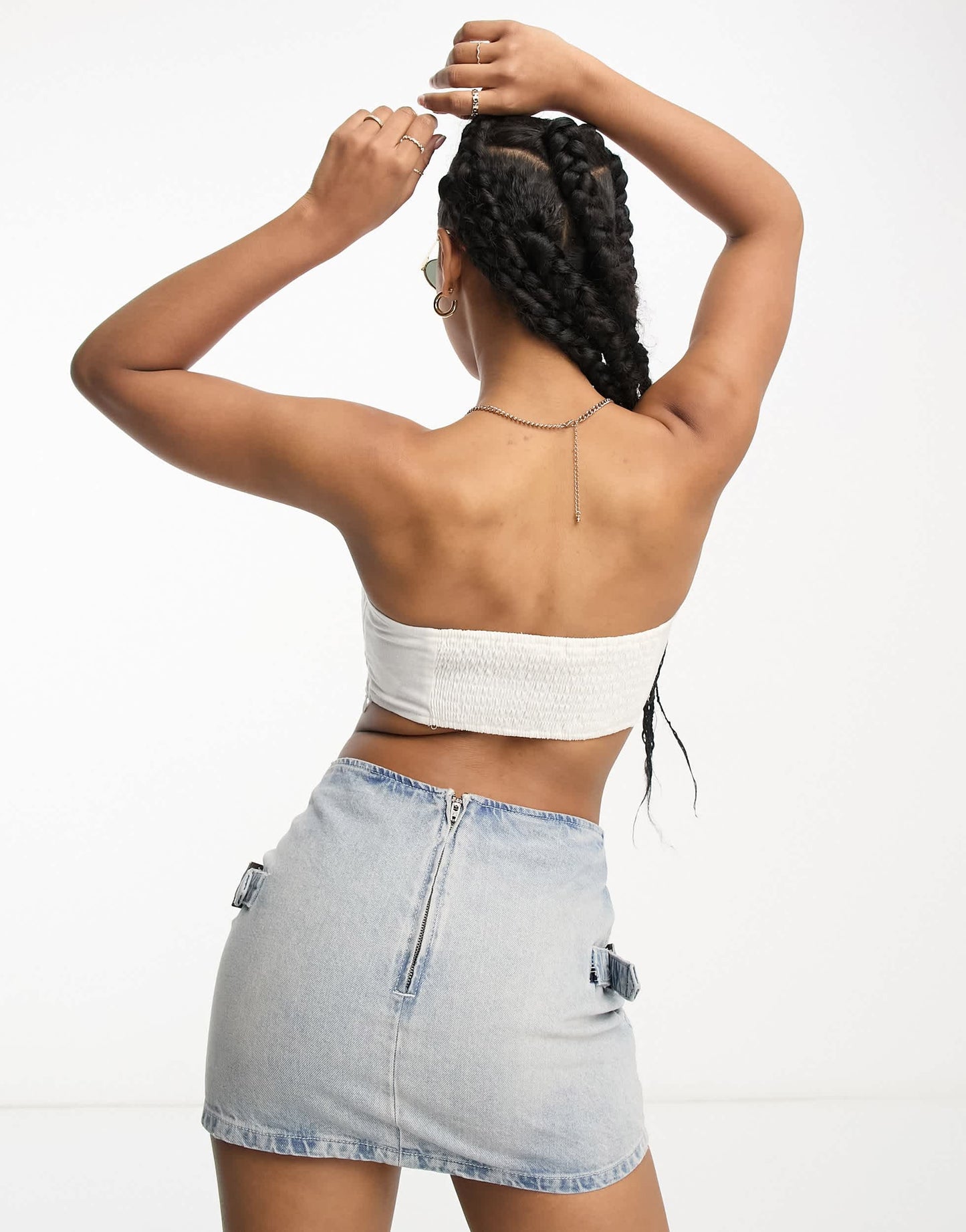 Pull&Bear bandeau handkerchief hem linen look top in white