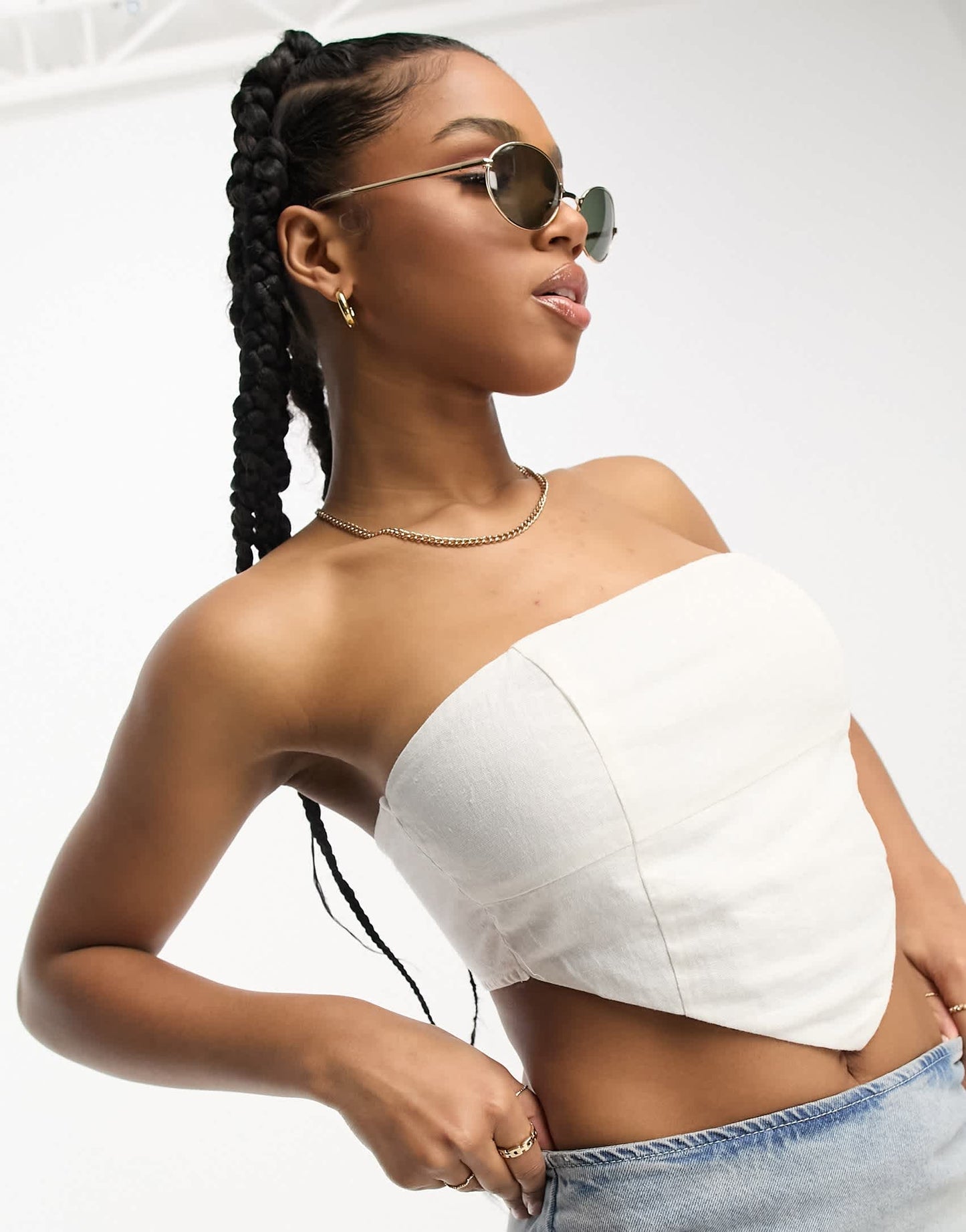 Pull&Bear bandeau handkerchief hem linen look top in white