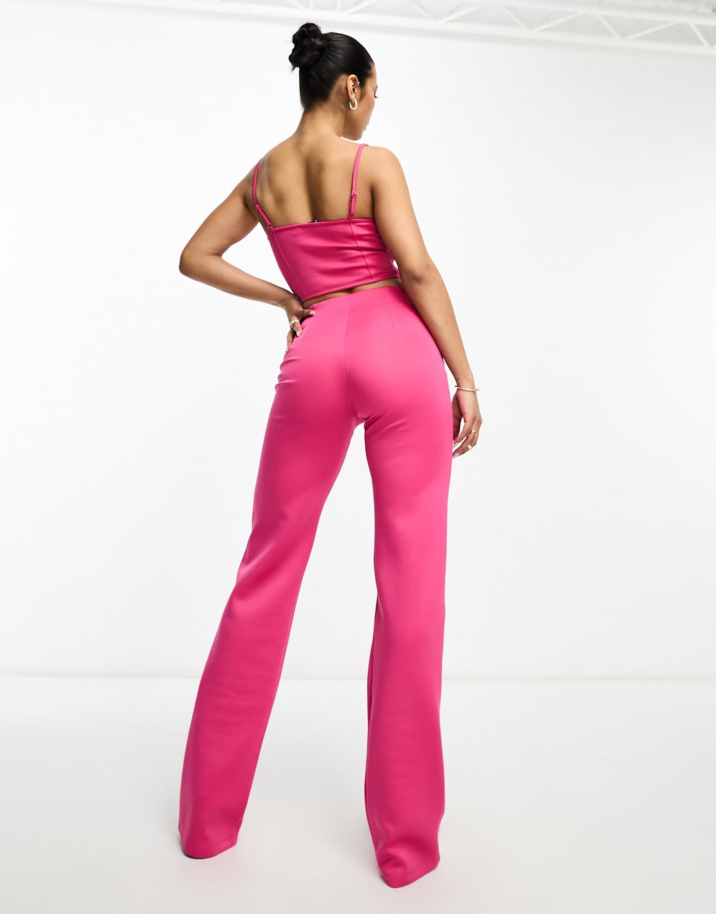ASOS DESIGN co-ord fitted straight leg trouser with pintucks in pink in scuba-style fabric