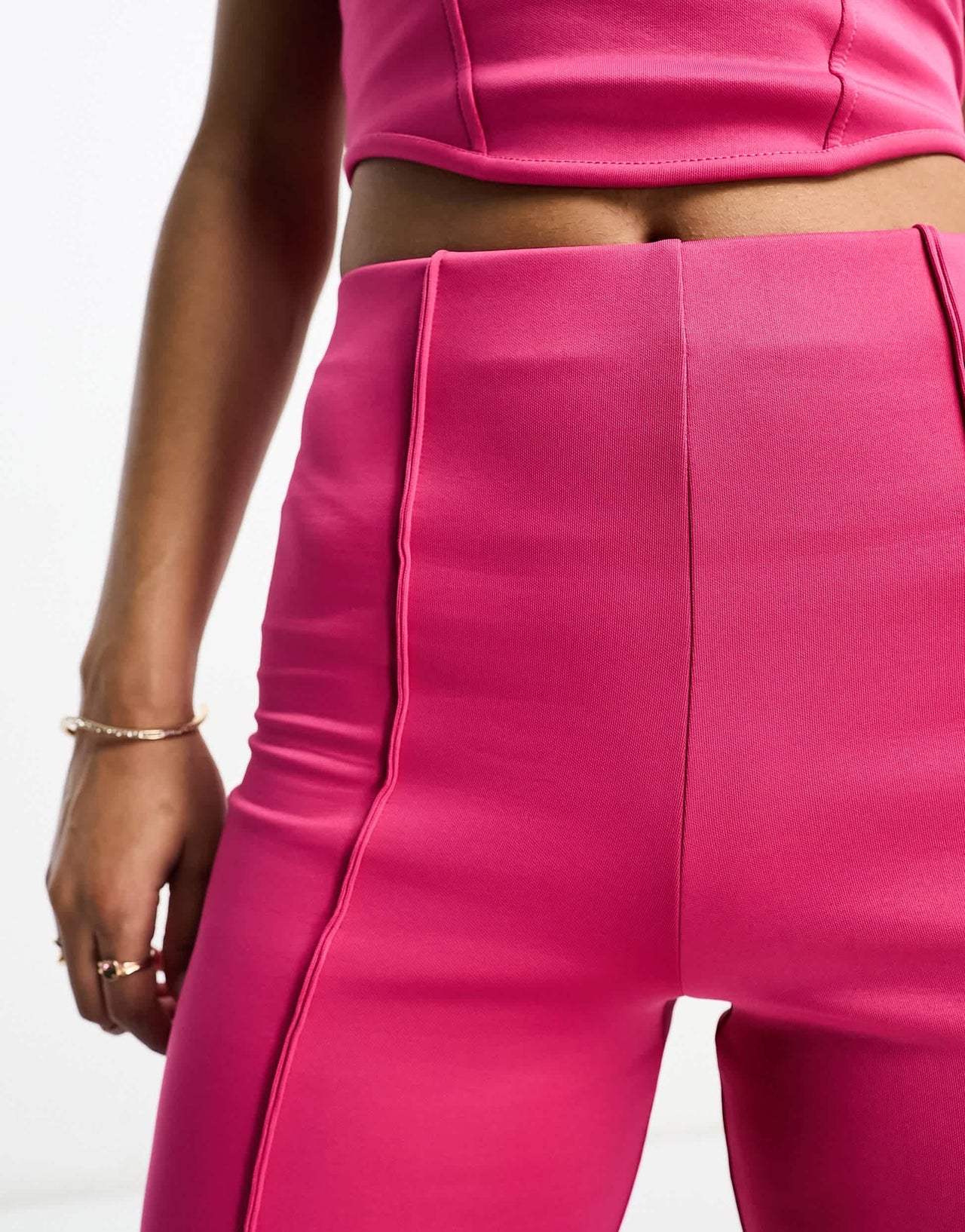 ASOS DESIGN co-ord fitted straight leg trouser with pintucks in pink in scuba-style fabric