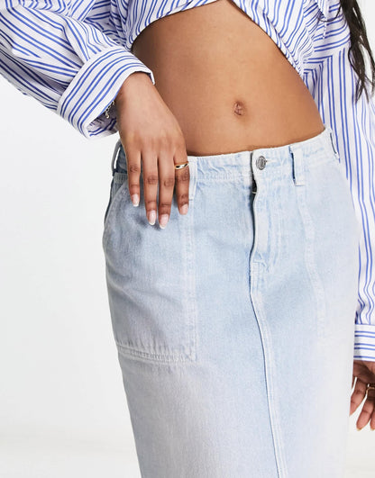 ASOS DESIGN denim cargo maxi skirt in bleach