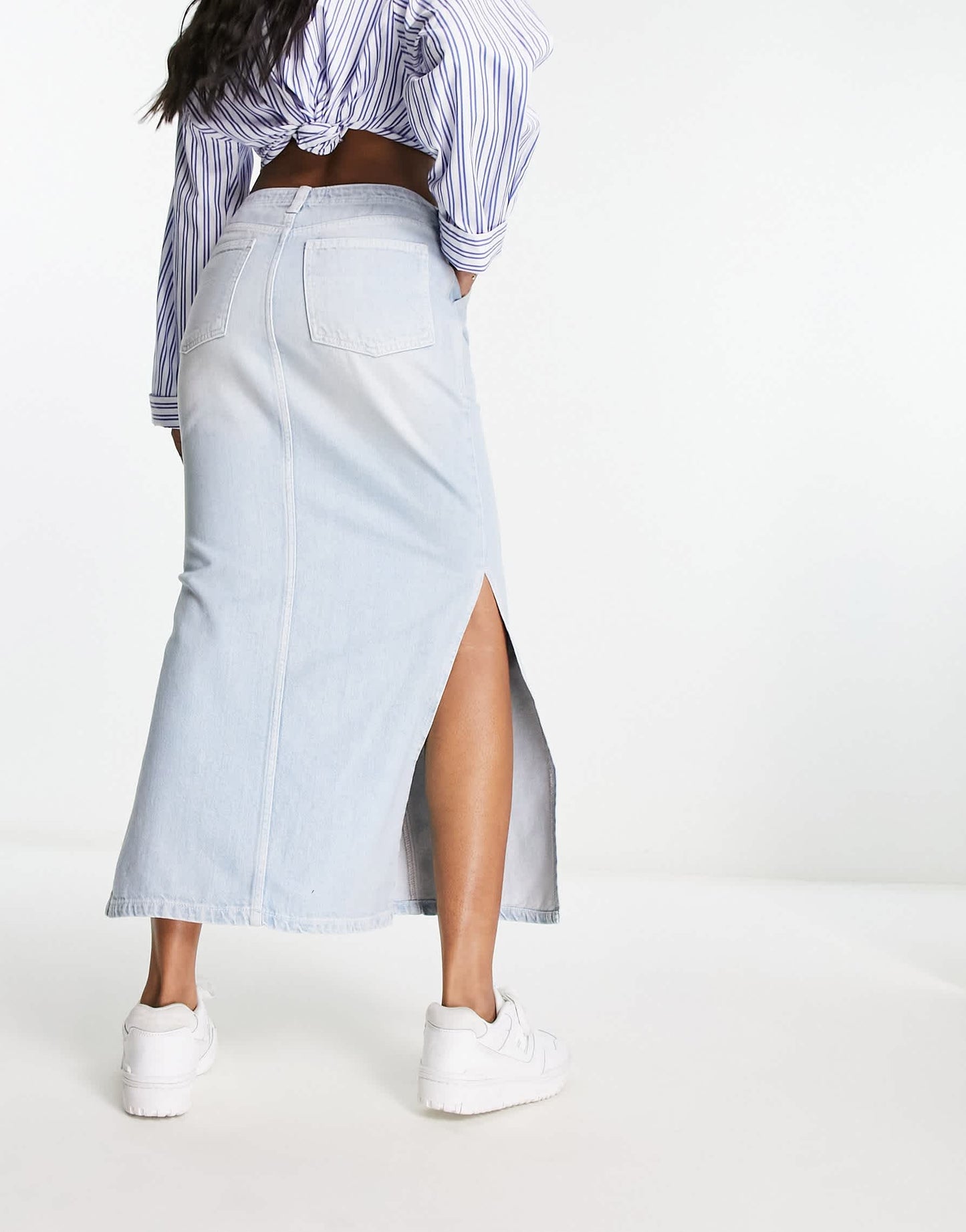 ASOS DESIGN denim cargo maxi skirt in bleach