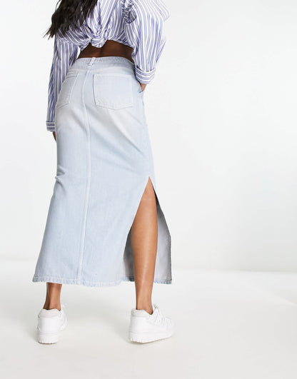 ASOS DESIGN denim cargo maxi skirt in bleach