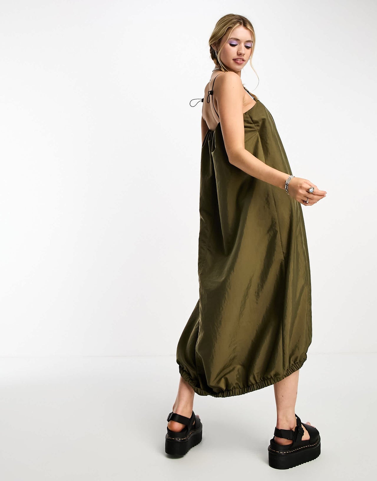 COLLUSION toggle strappy maxi dress in khaki