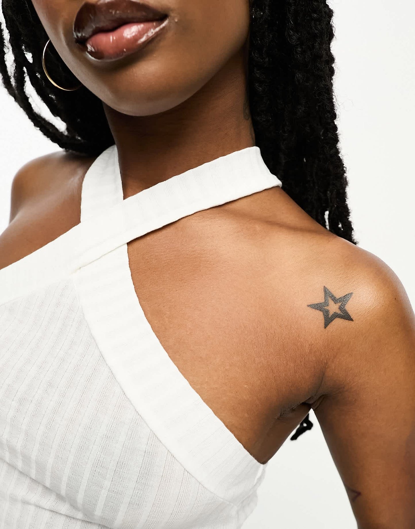 ASOS DESIGN cross over halter ribbed crop top in white