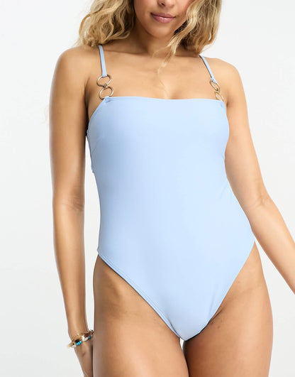 River Island square neck swimsuit in light blue