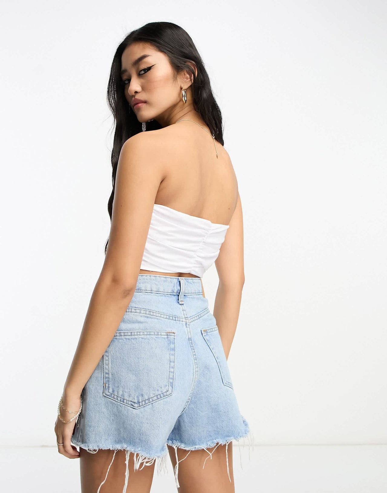 Pull&Bear ruched wired corset top in white