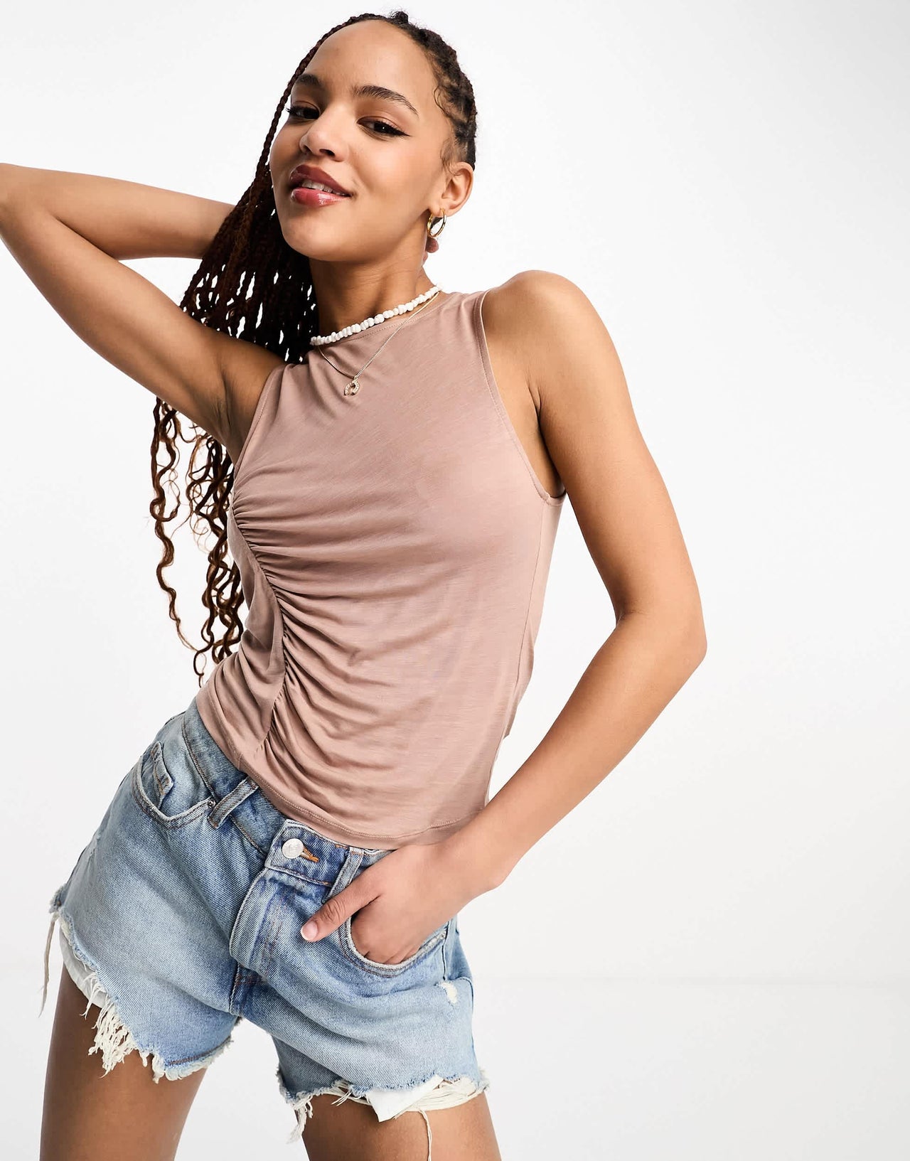 Pull&Bear ruched front top in pale pink