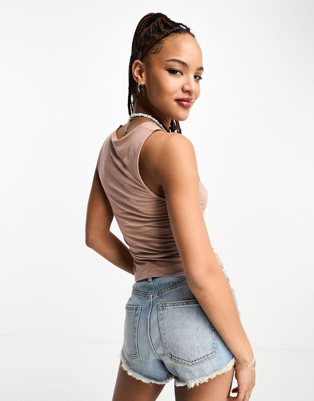 Pull&Bear ruched front top in pale pink