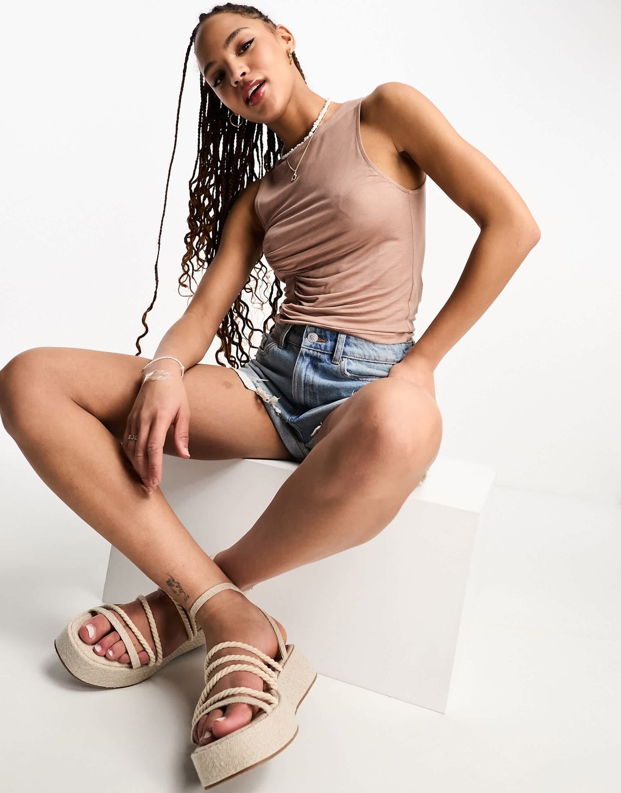 Pull&Bear ruched front top in pale pink