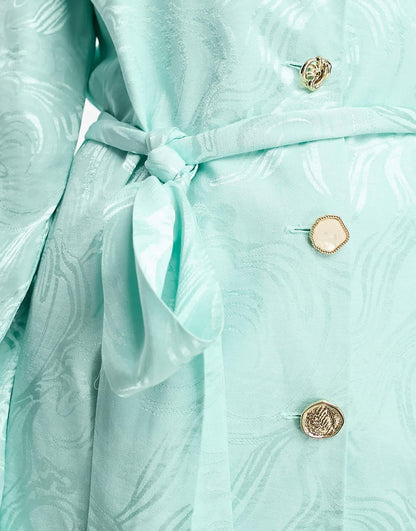 River Island co-ord soft jacquard tie waist blazer in turquoise