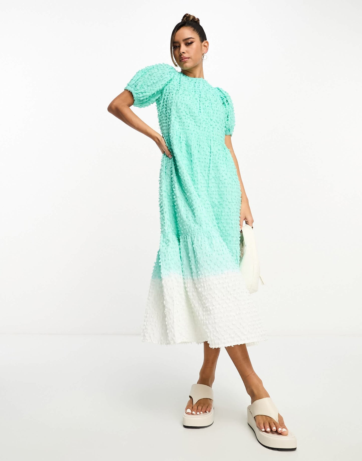 River Island textured ombre smock midi dress in blue