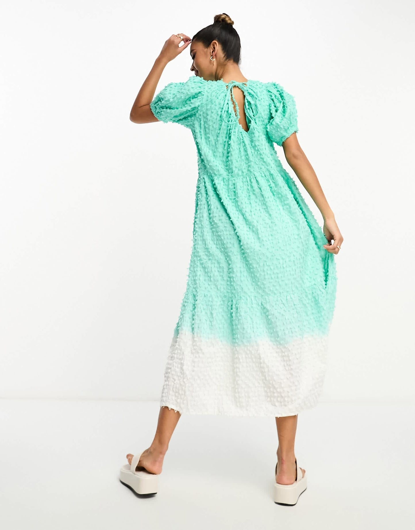 River Island textured ombre smock midi dress in blue