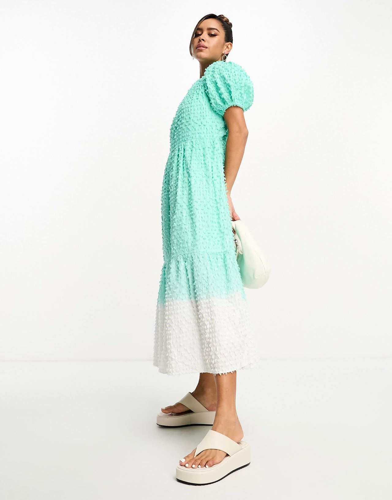 River Island textured ombre smock midi dress in blue