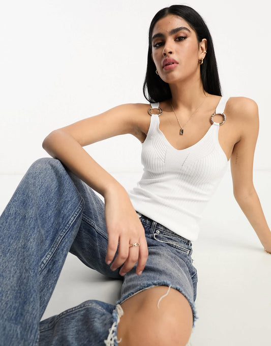 River Island ring detail ribbed knit vest in white