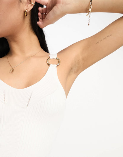 River Island ring detail ribbed knit vest in white