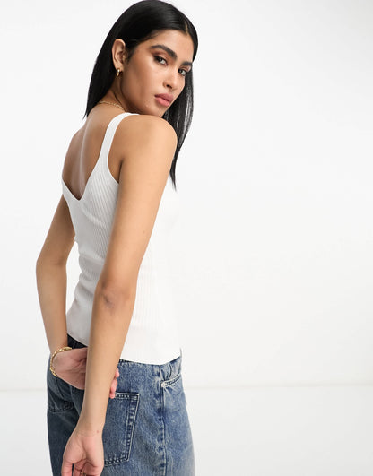 River Island ring detail ribbed knit vest in white