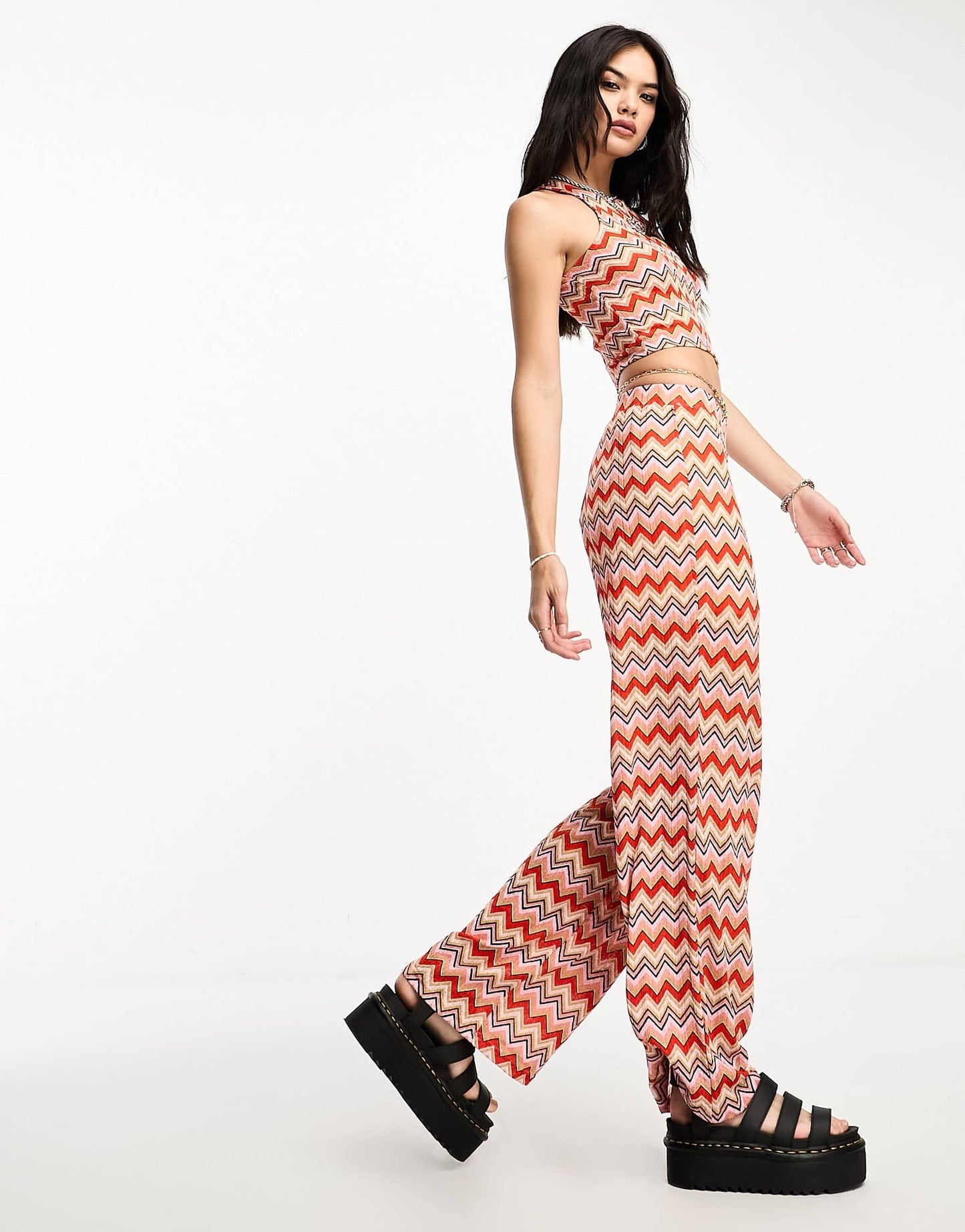 Only boho straight leg trouser co-ord in multi zig zag print