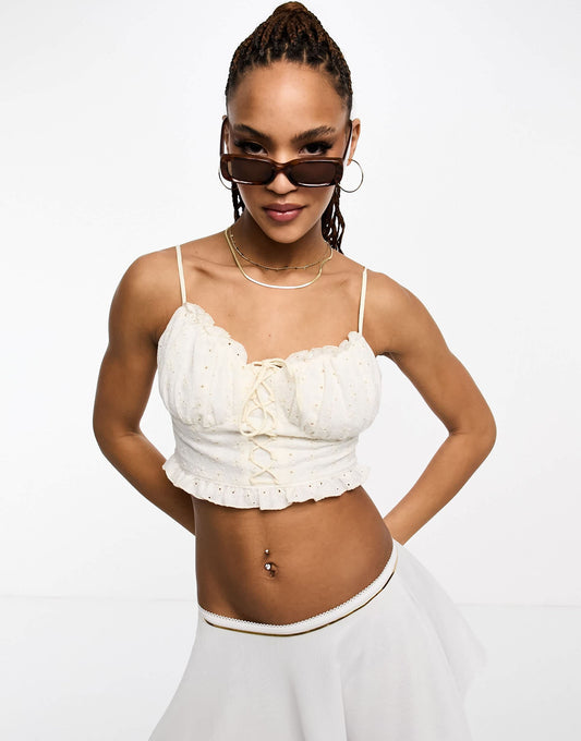 Urban Revivo bust detail crop cami in white