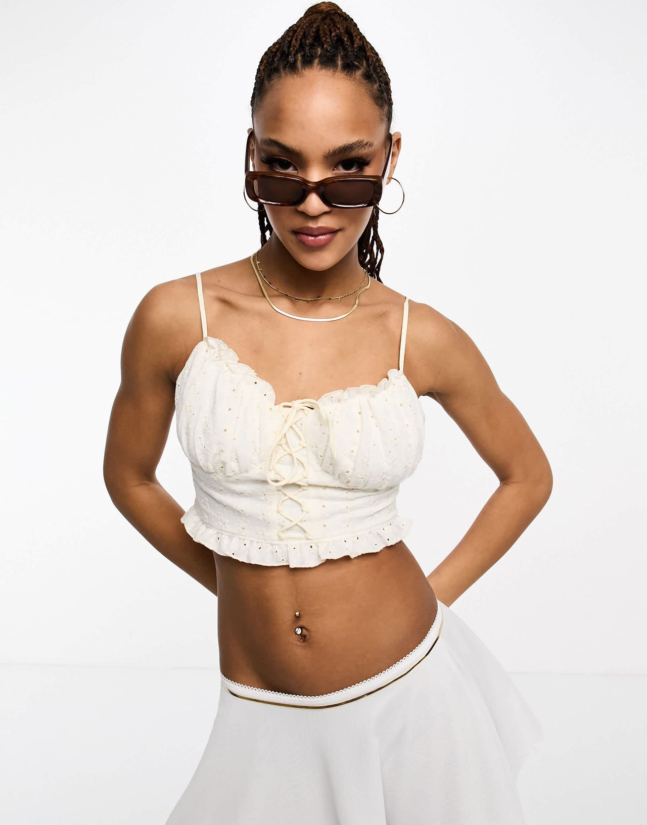 Urban Revivo bust detail crop cami in white