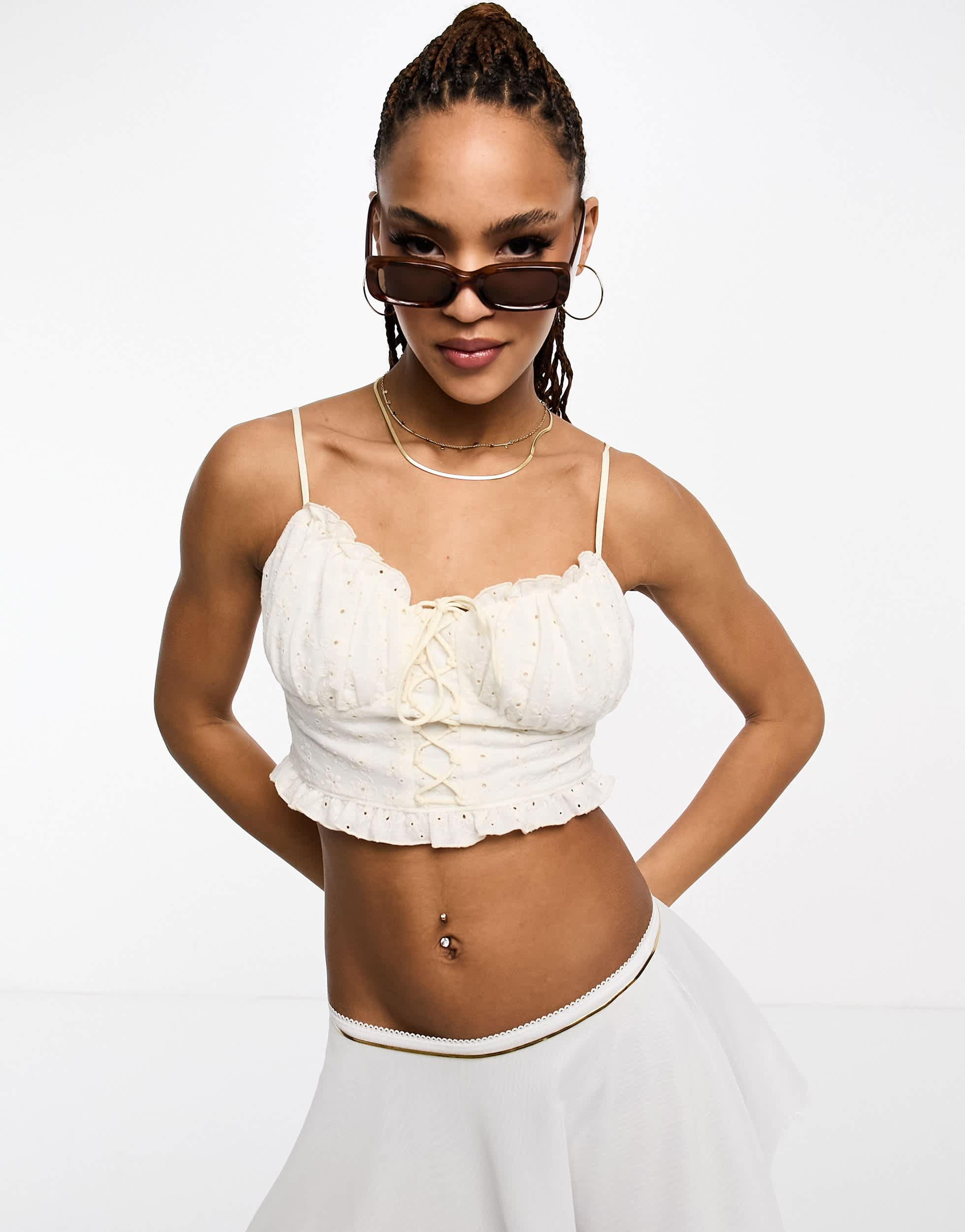 Urban Revivo bust detail crop cami in white