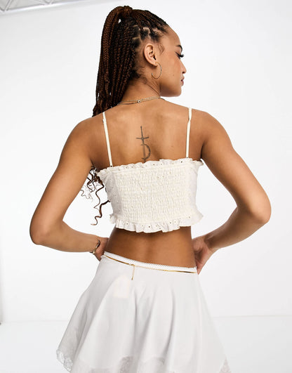 Urban Revivo bust detail crop cami in white