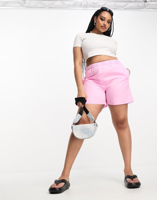 ONLY Curve elasticated waist boxer shorts in bubblegum pink