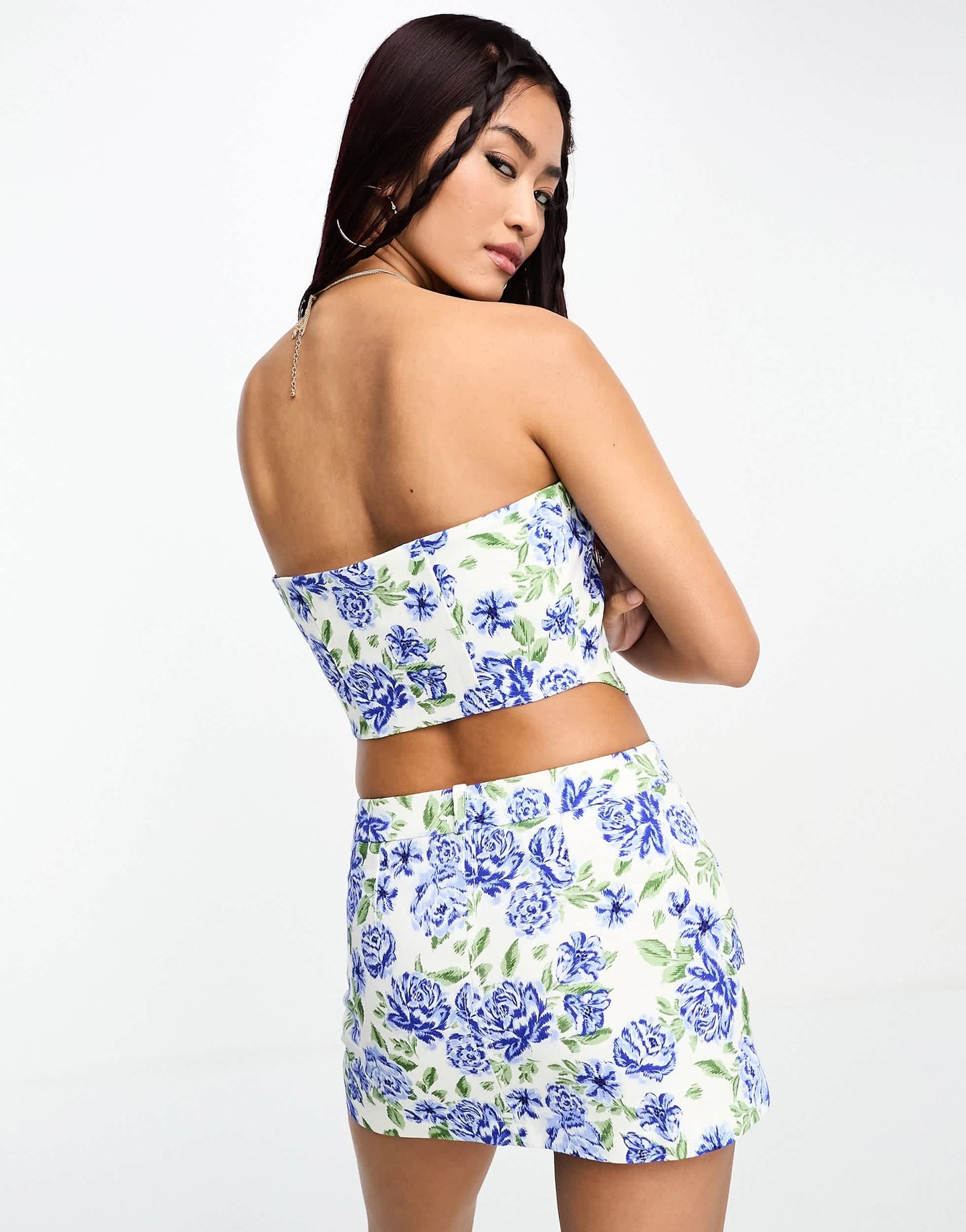 ASOS DESIGN festival twill corset co-ord in blue floral
